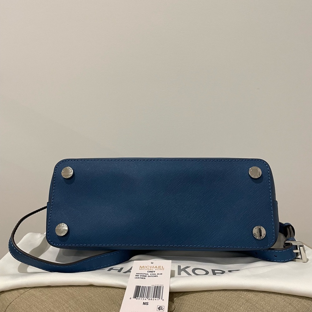 Michael Kors Steel Blue Satchel Leather Bag - Picture 10 of 11